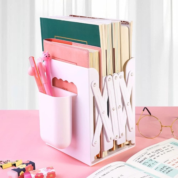 BangBoom Multifunctional Adjustable Telescopic Bookshelf with Pen Holder (White) - Picture 4 of 7